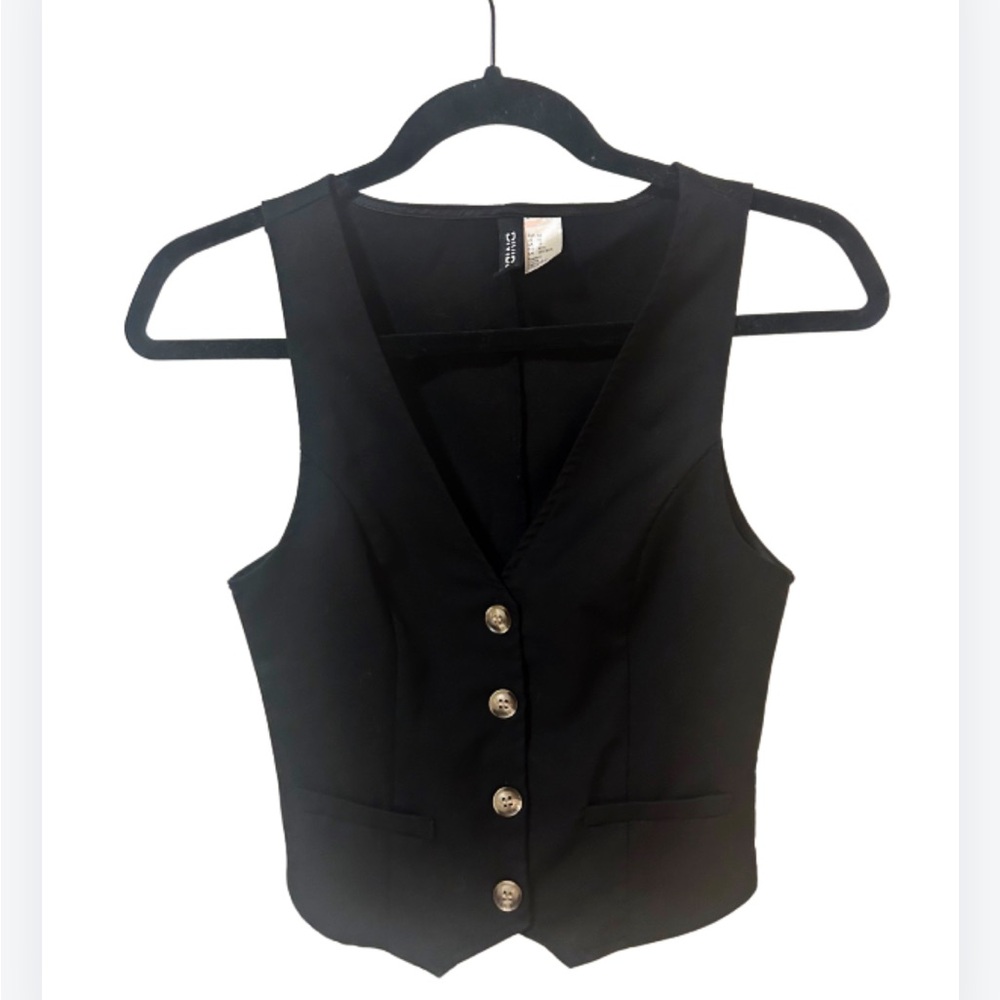 Black V-Neck Button Front Vest | H&M | Size XS